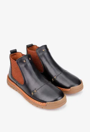 Ghete dama NUR negre din piele cu elastic in laterale