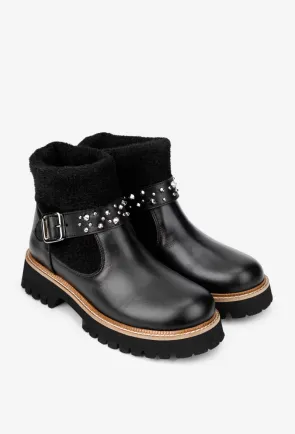 Ghete dama NUR negre din piele naturala si material textil