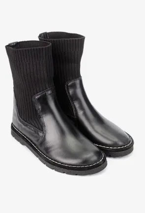 Ghete dama NUR negre din piele naturala si material textil
