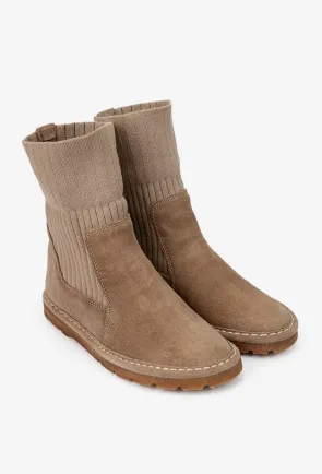 Ghete dama NUR taupe din piele intoarsa si material textil