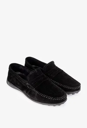 Mocasini barbati din piele nabuc neagra