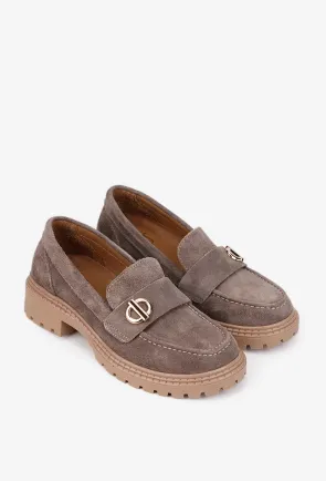 Mocasini dama NUR taupe din piele intoarsa