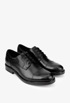 Pantofi barbati din piele naturala neagra cu siret