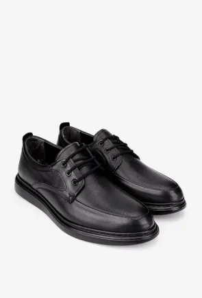 Pantofi barbati din piele naturala neagra cu varf rotunjit