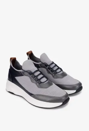 Pantofi barbati gri cu negru din piele si material textil
