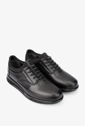 Pantofi barbati NUR din piele naturala neagra cu siret elastic