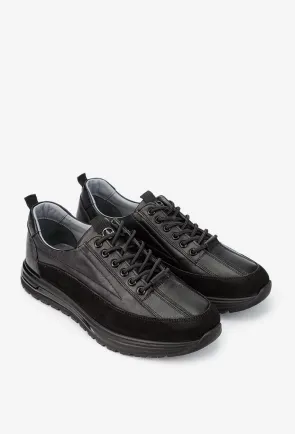 Pantofi barbati NUR negri din piele naturala neagra