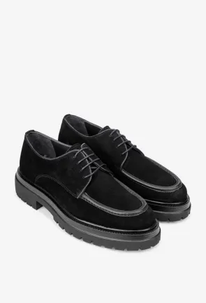 Pantofi barbati realizati din piele nabuc neagra
