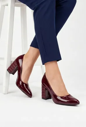 Pantofi dama bordo din piele lacuita cu toc deosebit
