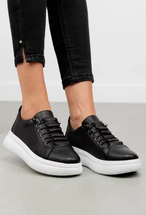 Pantofi dama cu siret elastic negri din piele naturala