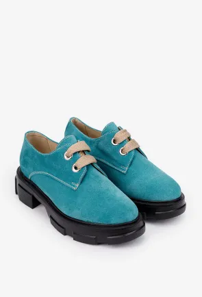 Pantofi dama din piele intoarsa bleu cu siret
