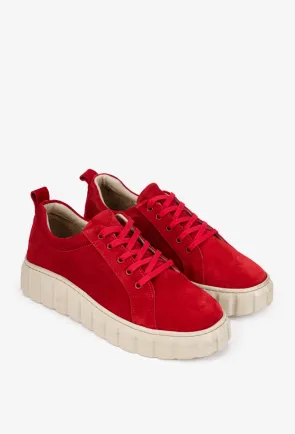 Pantofi dama din piele intoarsa rosie