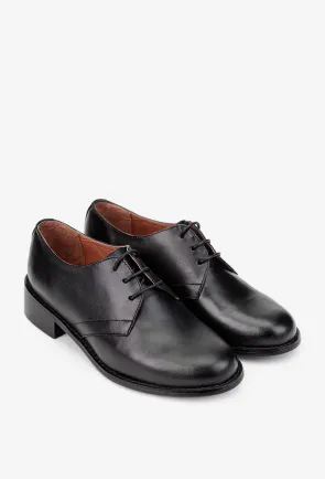 Pantofi dama din piele naturala neagra cu siret