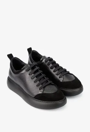 Pantofi dama din piele texturata neagra