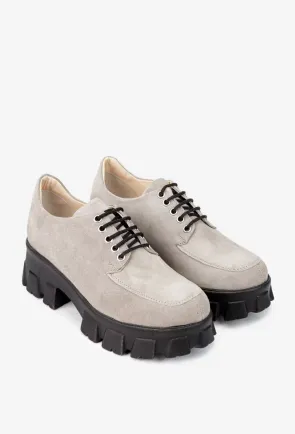 Pantofi dama grej din piele intoarsa