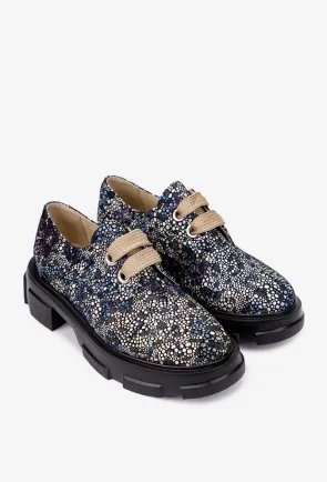 Pantofi dama multicolori din piele naturala cu siret