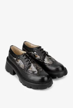 Pantofi dama negri din piele cu model