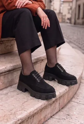 Pantofi dama negri din piele intoarsa