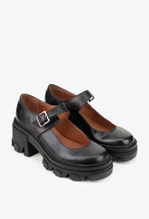 Pantofi dama negri din piele naturala cu bareta
