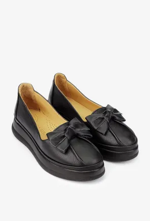 Pantofi dama negri din piele naturala cu funda