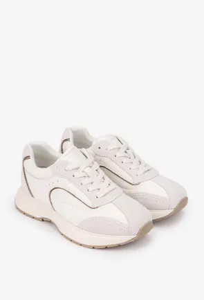 Pantofi dama NUR albi cu gri deschis din piele si material textil