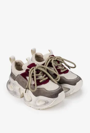 Pantofi dama NUR bej cu bordo din piele intoarsa si material textil