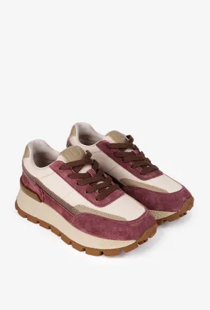 Pantofi dama NUR bej cu mov din piele si material textil