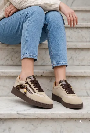 Pantofi dama NUR bej din piele cu fermoar