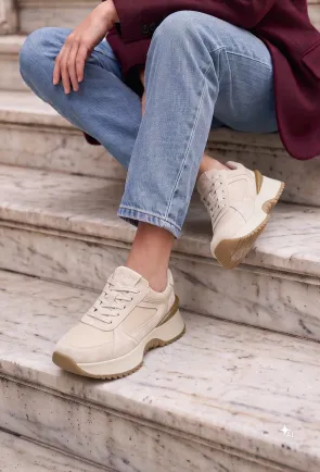 Pantofi dama NUR bej din piele intoarsa si material textil