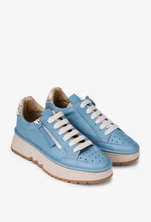Pantofi dama NUR bleu din piele cu perforatii