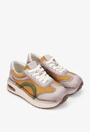 Pantofi dama NUR din piele bej cu galben