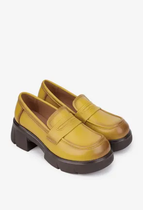 Pantofi dama NUR din piele naturala galben mustar