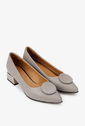 Pantofi dama NUR din piele naturala taupe cu ornament