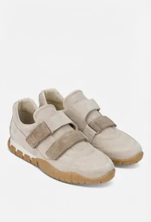 Pantofi dama NUR grej din piele intoarsa cu inchidere velcro