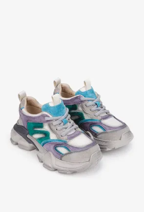 Pantofi dama NUR gri cu bleu din material textil si piele intoarsa