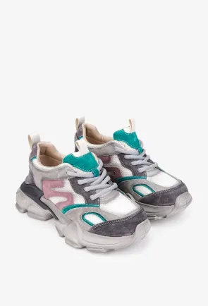 Pantofi dama NUR gri din material textil si piele intoarsa cu detalii colorate
