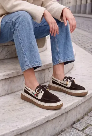 Pantofi dama NUR maro cu bej din piele