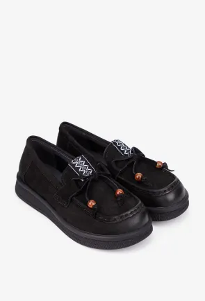 Pantofi dama NUR negri din piele nabuc cu ornament