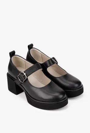 Pantofi dama NUR negri din piele naturala cu bareta