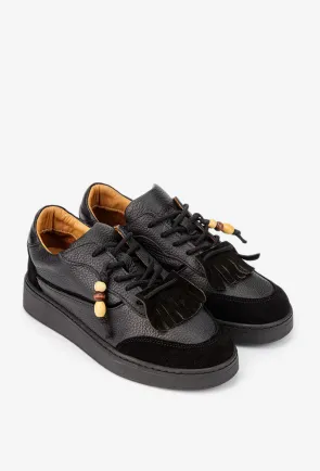 Pantofi dama NUR negri din piele texturata cu ornament