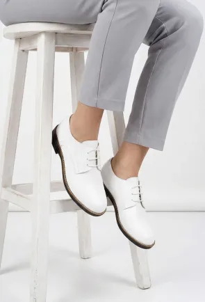 Pantofi dama Oxford albi din piele naturala