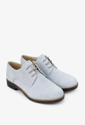 Pantofi dama Oxford bleu din piele intoarsa