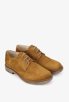 Pantofi dama Oxford maro deschis din piele intoarsa