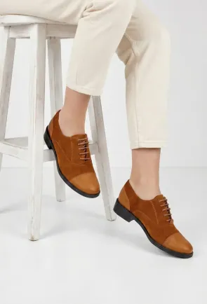 Pantofi dama Oxford maro din piele intoarsa