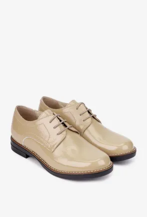 Pantofi dama taupe deschis din piele lacuita