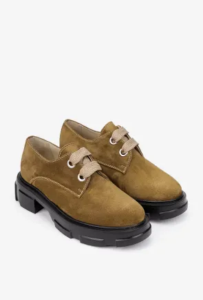 Pantofi dama taupe din piele intoarsa cu siret