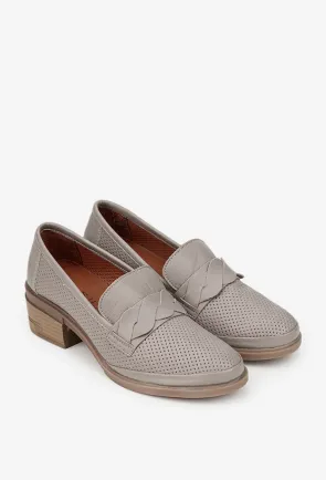 Pantofi dama taupe din piele naturala cu perforatii