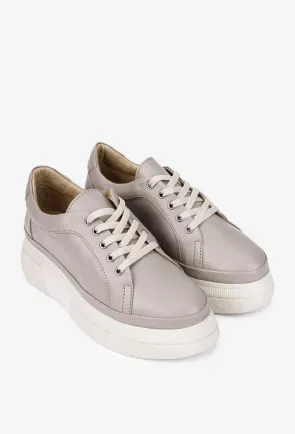 Pantofi dama taupe din piele naturala cu talpa inalta