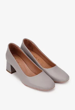Pantofi dama taupe din piele naturala cu toc
