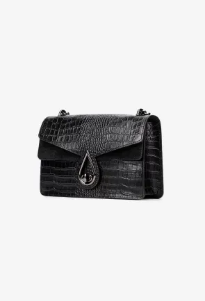 Poseta dama neagra din piele croco